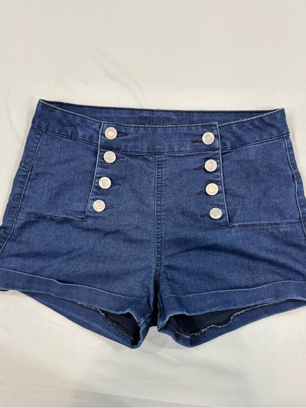 rue21 High Waisted Sailor Button Denim Shorts Dark Wash Size Juniors 5/6